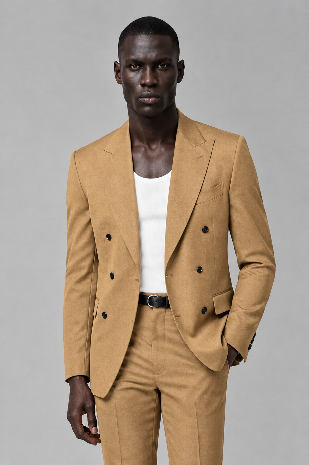 Savile Men's Gold Double Breasted Slim Fit 2-Piece Suit Set – Blazer & Trousers | Wedding Gala Formal - Gold - Gold_01