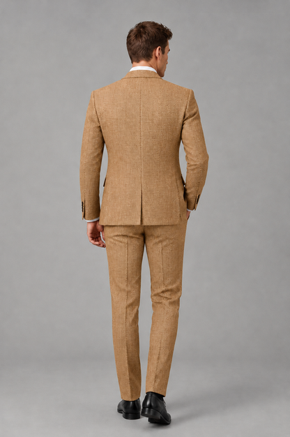 Savile Men's Grey Notch Lapel 3-Piece Suit Set | Jacket, Vest & Trousers - Gold - Gold