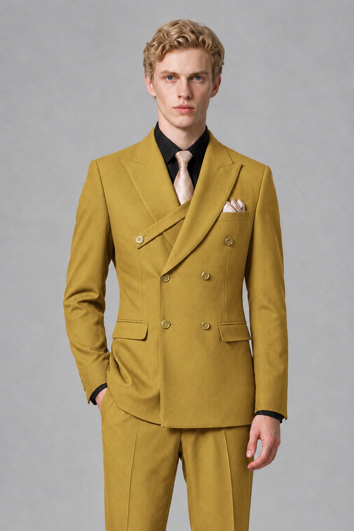 Savile Men's Gold Double-Breasted Two-Piece Suit - Gold