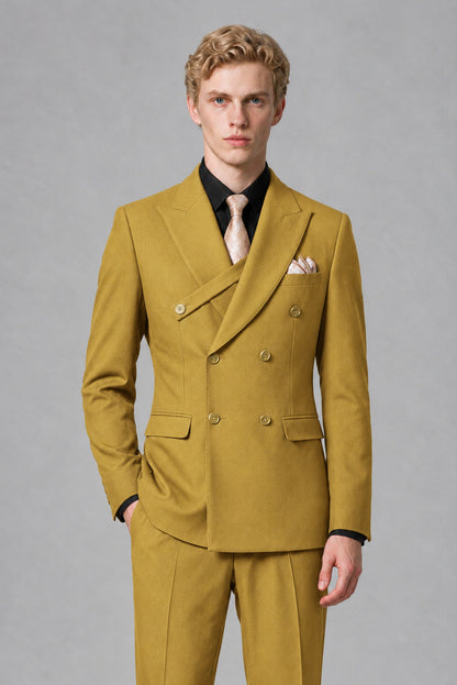 Savile Men's Gold Double-Breasted Two-Piece Suit - Gold