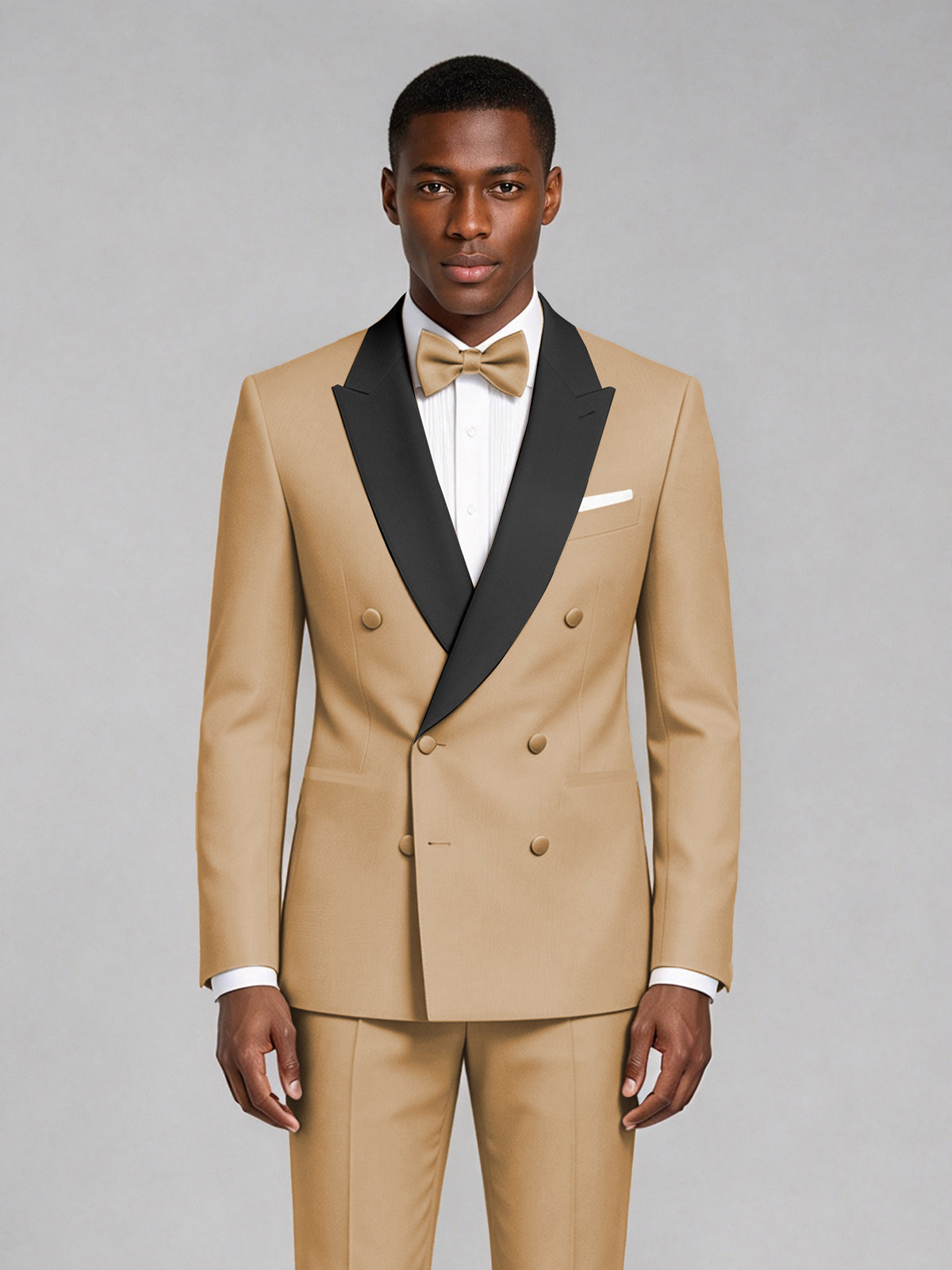 Men's Gold Double-Breasted Tuxedo Suit – Satin Shawl Lapel Gold-Tie Wedding & Gala 2-Piece Set - Gold
