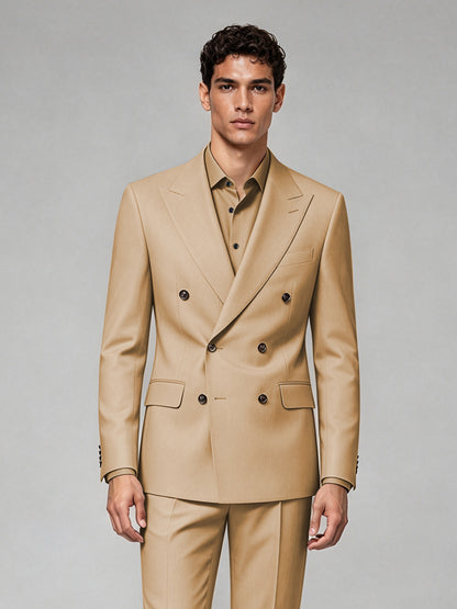 Savile Men's Gold Double-Breasted 2-Piece Suit Set – Blazer & Trousers - Gold