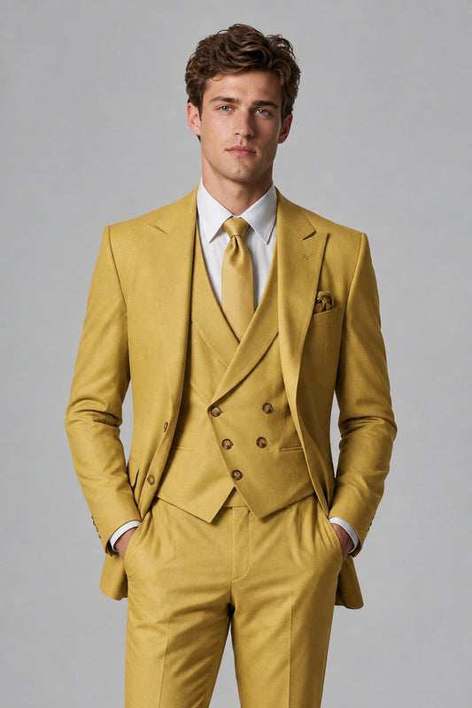 Savile Men's Dusty Gold 3-Piece Suit – Jacket, Vest & Trousers | QX0113 - Gold