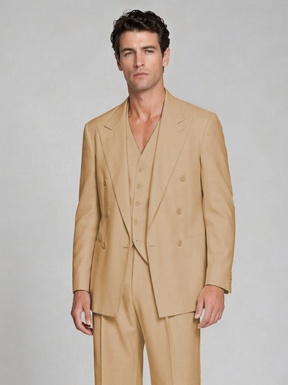 Men's Gold Double-Breasted 2-Piece Suit – Peak Lapel Wedding & Beach Formal Set with Vest - Gold