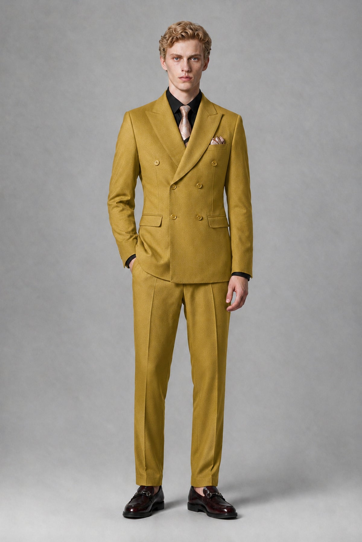 Savile Men's Gold Double-Breasted Two-Piece Suit - Gold