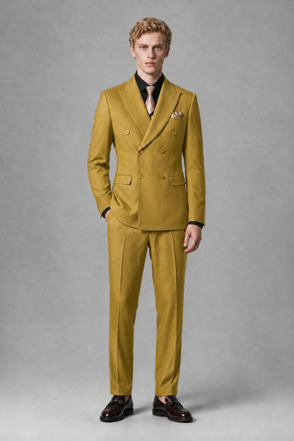 Savile Men's Gold Double-Breasted Two-Piece Suit - Gold