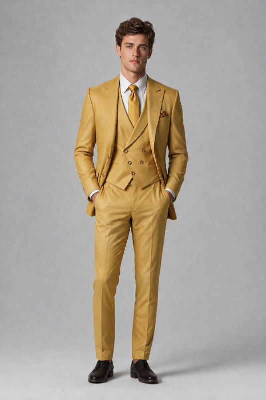 Savile Men's Dusty Gold 3-Piece Suit – Jacket, Vest & Trousers | QX0113 - Gold