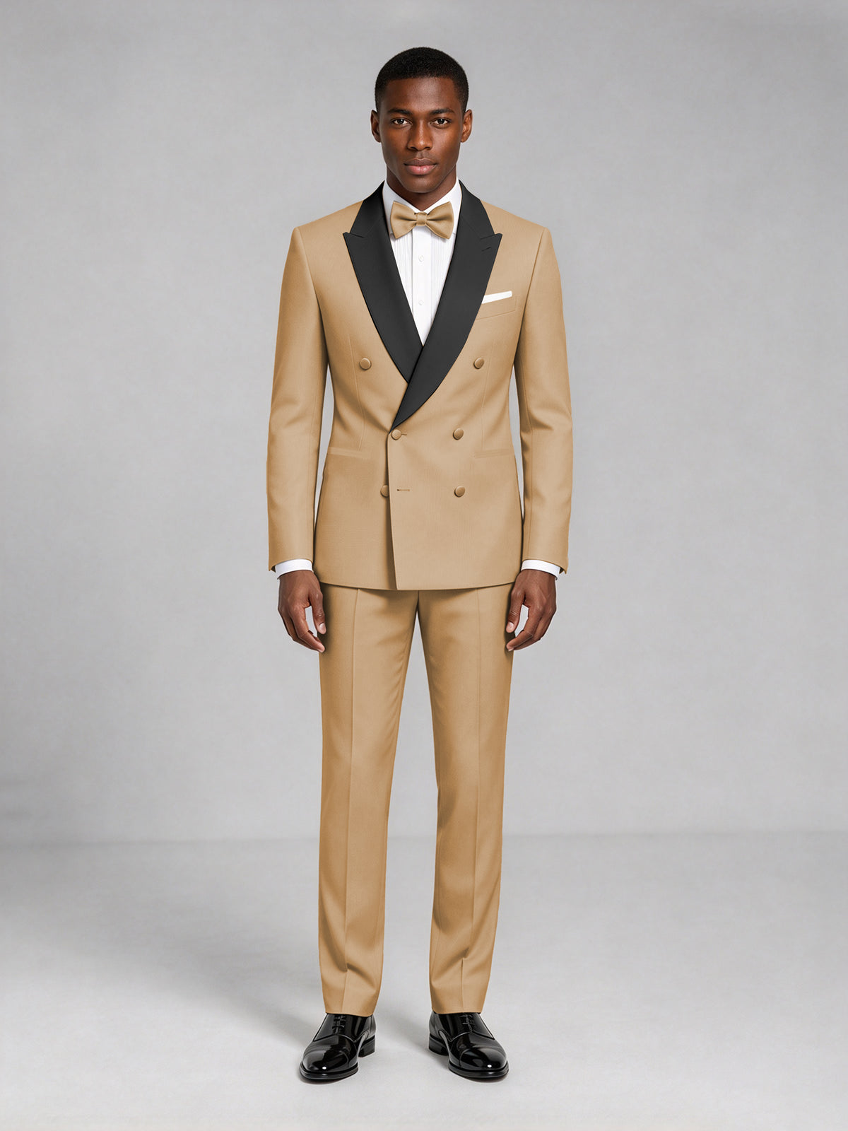 Men's Gold Double-Breasted Tuxedo Suit – Satin Shawl Lapel Gold-Tie Wedding & Gala 2-Piece Set - Gold