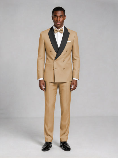 Men's Gold Double-Breasted Tuxedo Suit – Satin Shawl Lapel Gold-Tie Wedding & Gala 2-Piece Set - Gold