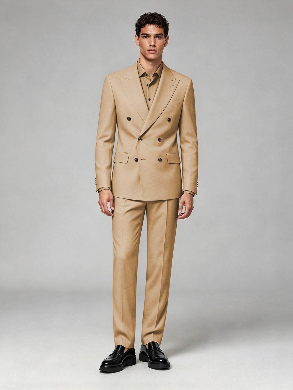 Savile Men's Gold Double-Breasted 2-Piece Suit Set – Blazer & Trousers - Gold