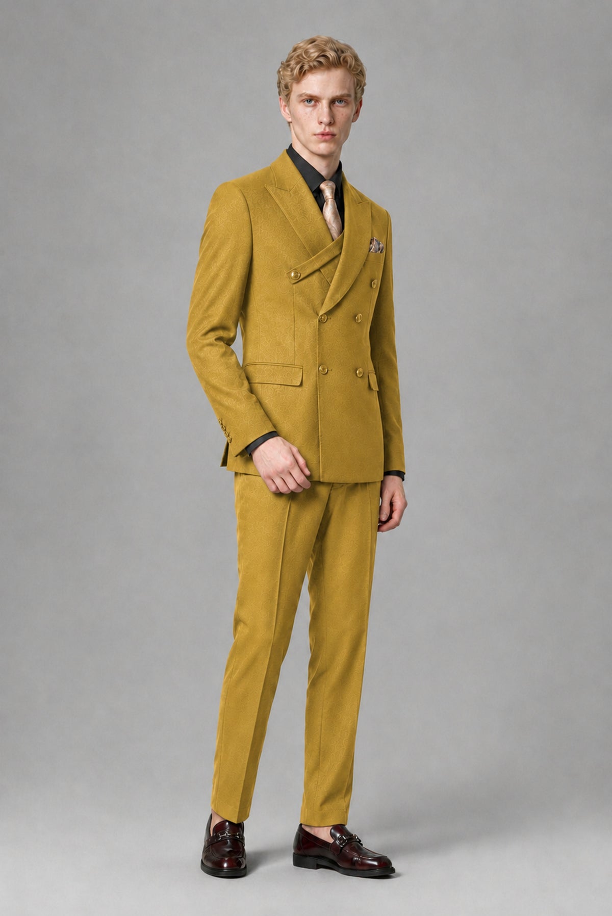 Savile Men's Gold Double-Breasted Two-Piece Suit - Gold