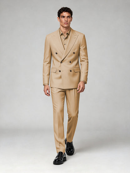 Savile Men's Gold Double-Breasted 2-Piece Suit Set – Blazer & Trousers - Gold