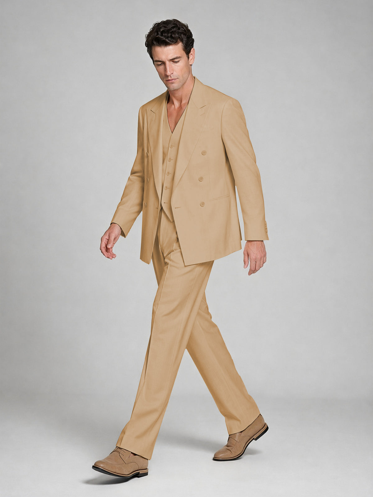 Men's Gold Double-Breasted 2-Piece Suit – Peak Lapel Wedding & Beach Formal Set with Vest - Gold
