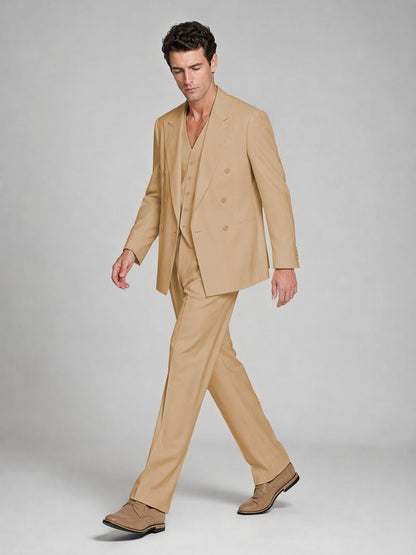 Men's Gold Double-Breasted 2-Piece Suit – Peak Lapel Wedding & Beach Formal Set with Vest - Gold