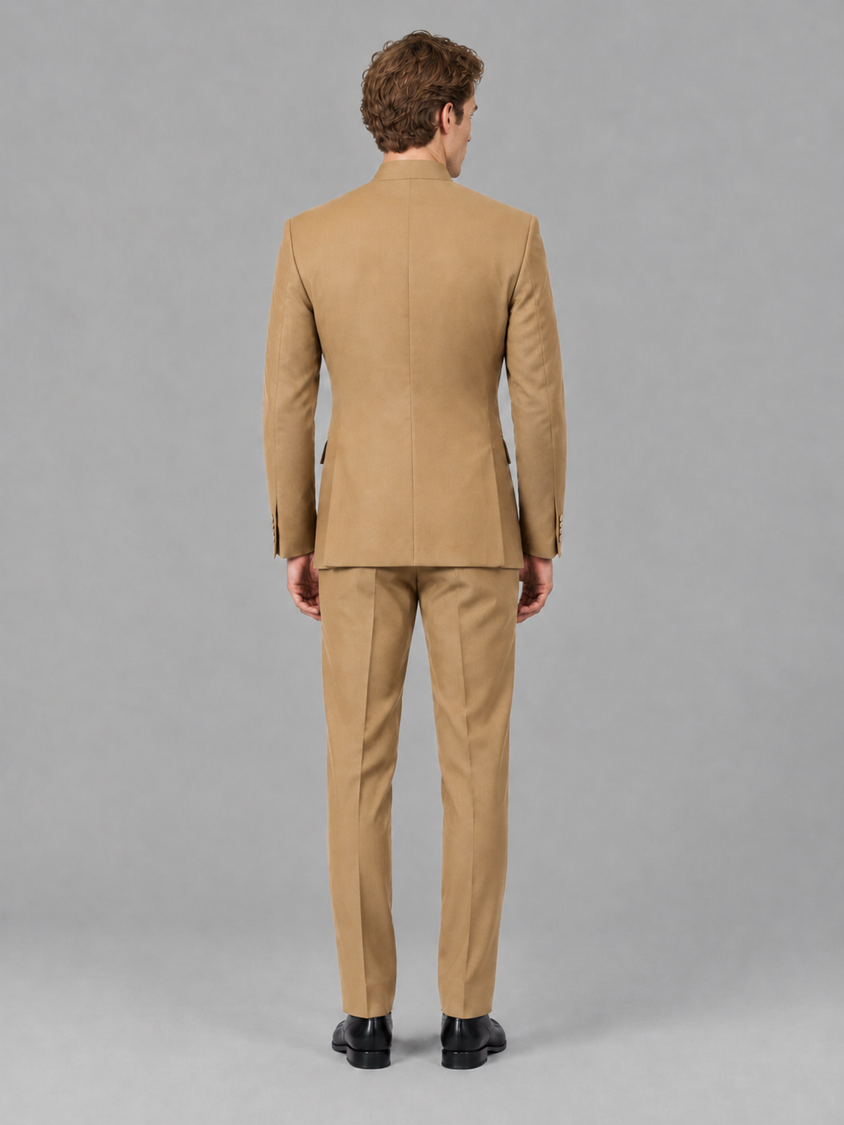 Savile Men's Gold Mandarin Collar Asymmetrical 2-Piece Suit Set – Modern Jacket & Trousers - Gold - Gold_3