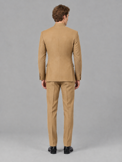 Savile Men's Gold Mandarin Collar Asymmetrical 2-Piece Suit Set – Modern Jacket & Trousers - Gold - Gold_3