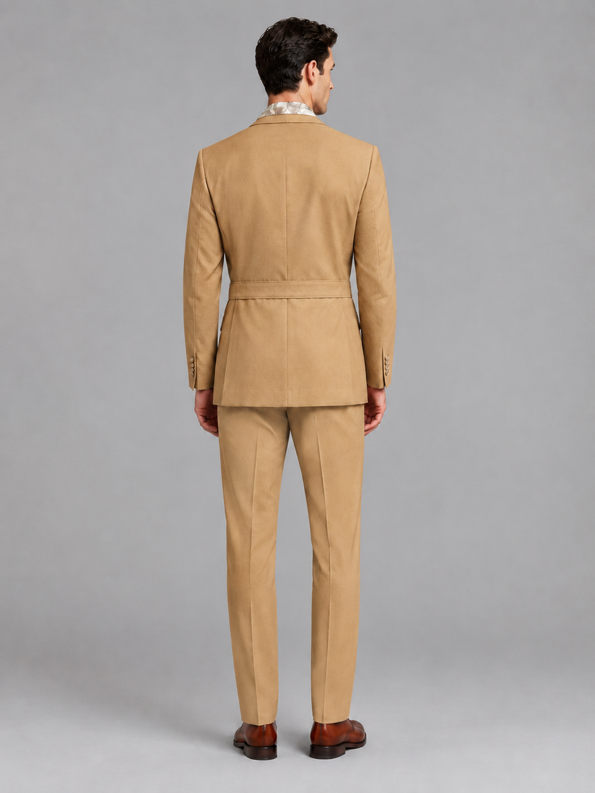 Savile Men's Gold Belted Wrap 2-Piece Suit – Peak Lapel Blazer & Tailored Trousers - SUC060 - Gold - Gold_3