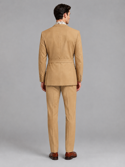 Savile Men's Gold Belted Wrap 2-Piece Suit – Peak Lapel Blazer & Tailored Trousers - SUC060 - Gold - Gold_3
