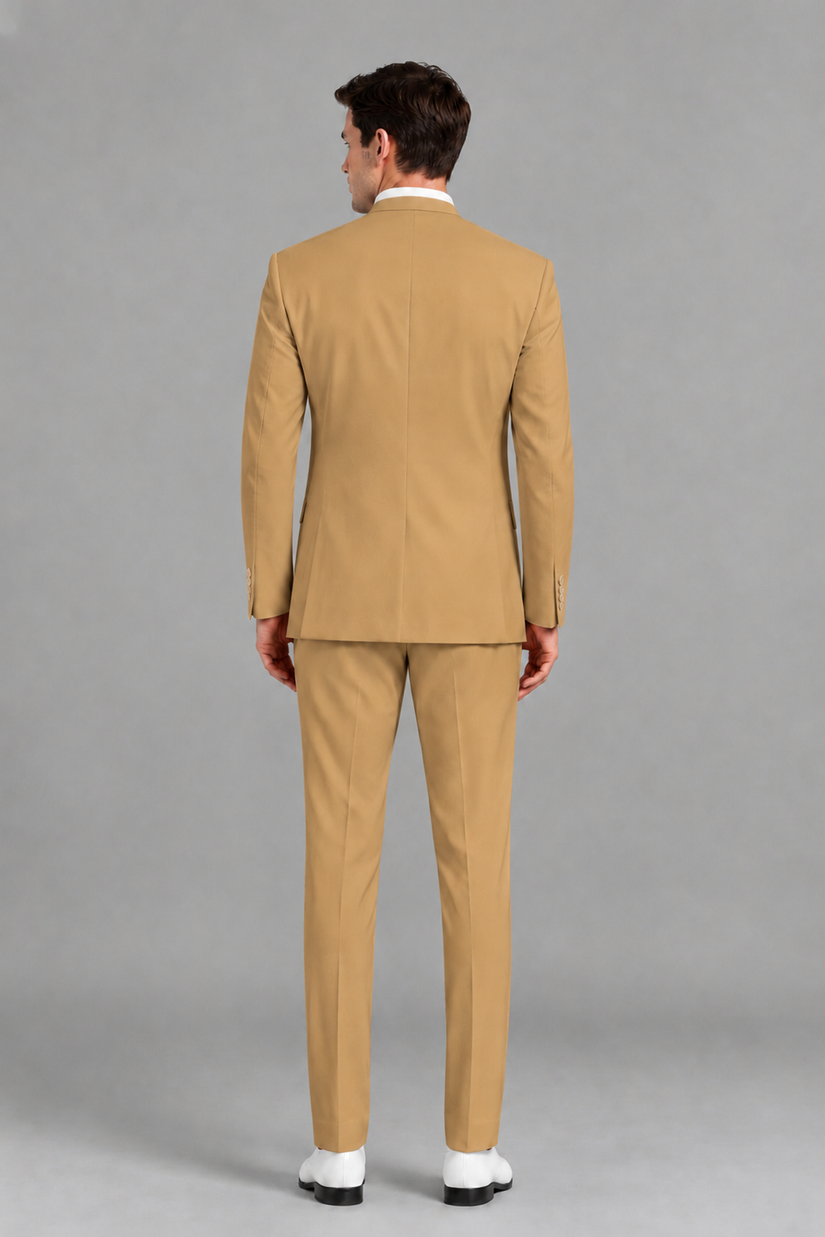 Savile Men's Gold Asymmetrical Mandarin Collar Tuxedo Suit – Modern 2-Piece Gold Button Wedding, Prom & Gala Set - Gold - Gold_3