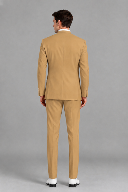 Savile Men's Gold Asymmetrical Mandarin Collar Tuxedo Suit – Modern 2-Piece Gold Button Wedding, Prom & Gala Set - Gold - Gold_3