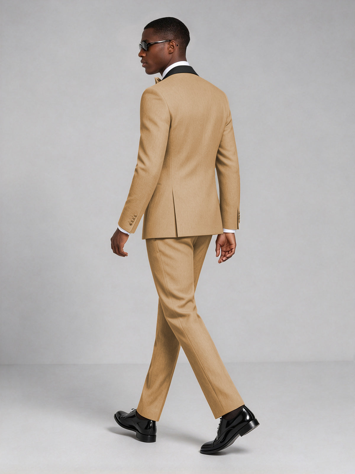 Men's Gold Double-Breasted Tuxedo Suit – Satin Shawl Lapel Gold-Tie Wedding & Gala 2-Piece Set - Gold