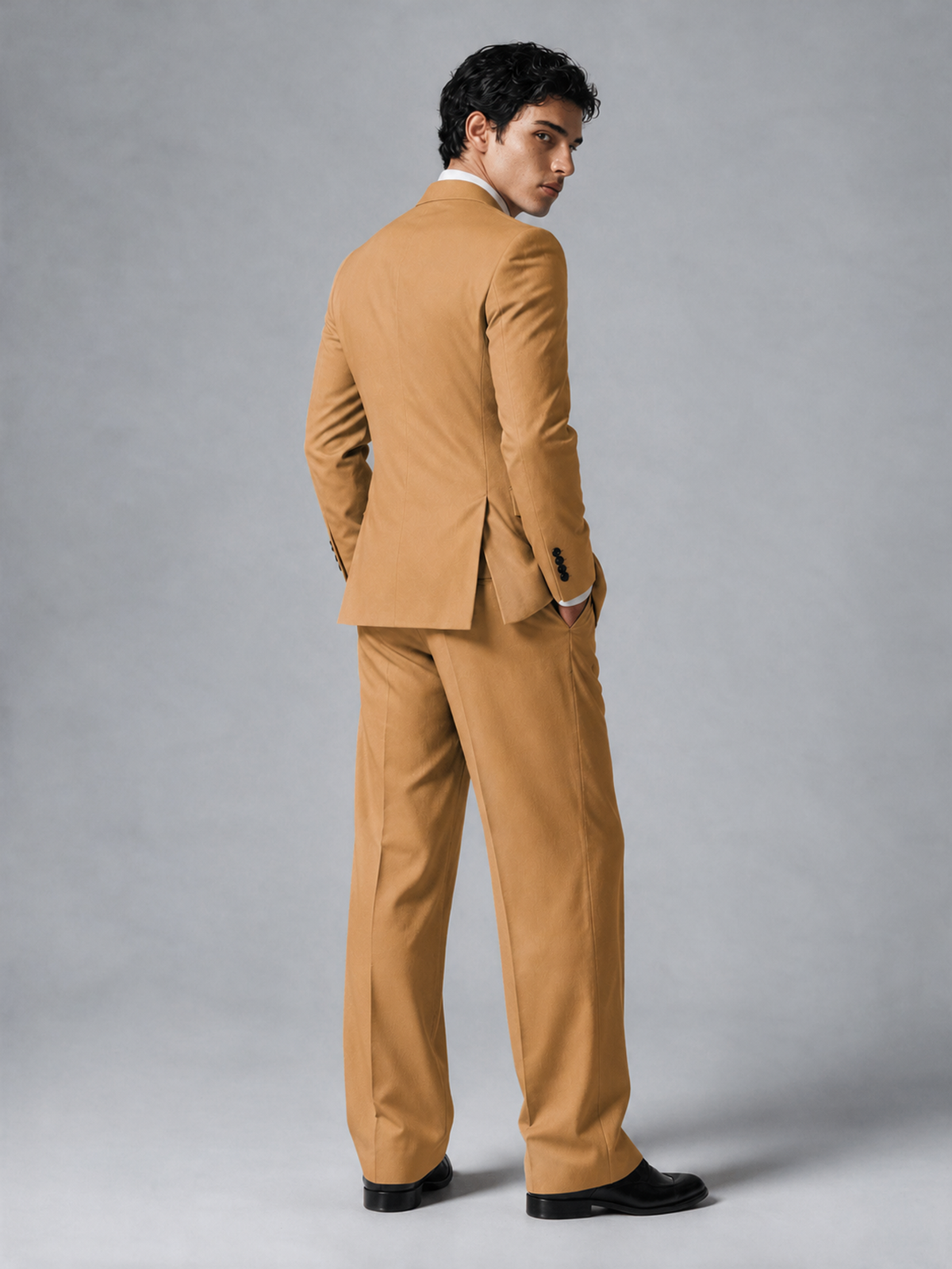 Savile Men's Gold Double-Breasted 2-Piece Suit Set – Peak Lapel Blazer & Pleated Wide-Leg Trousers - Gold - Gold_3