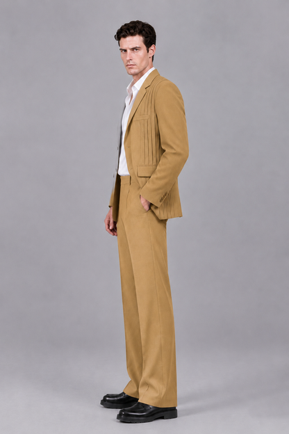 Savile Men's Gold Pleated 2-Piece Suit Set | Notch Lapel Blazer & Tailored Trousers - Gold - Gold_4