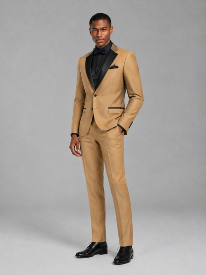 Savile Men's Gold Contrast Shawl Lapel Tuxedo Suit – 3-Piece Wedding, Prom & Black-Tie Formal Set - Gold - Gold_4