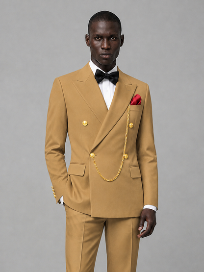 Men's Gold Double-Breasted 2-Piece Suit Set – Jacket & Trousers | Gold Chain - Gold