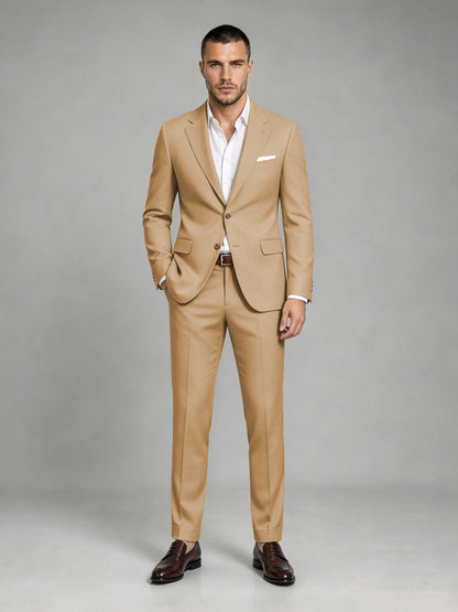 Savile Men's Dark Gold Wool-Blend 2-Piece Suit Set – Two-Button Notch Lapel Slim-Fit Blazer & Turn-Up Trousers - Gold