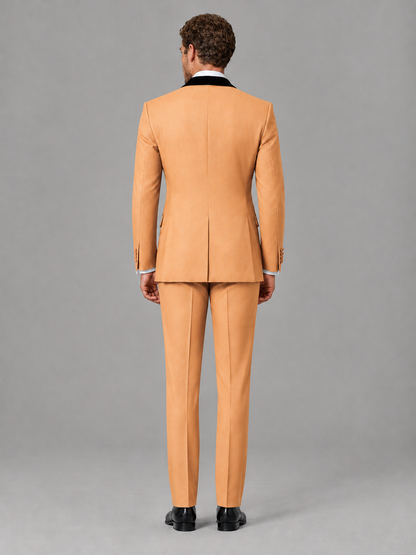 Savile Men's Gold Velvet Shawl Lapel Tuxedo Suit – Modern Side-Buckle Dinner Jacket & Trousers 2-Piece Set - Gold