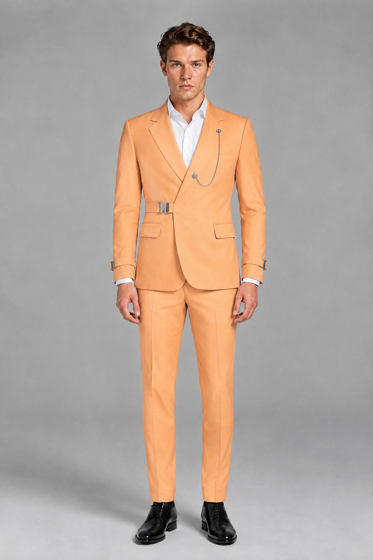 Savile Men's Gold Buckle-Closure 2-Piece Suit Set | Peak Lapel Blazer & Trousers - Gold