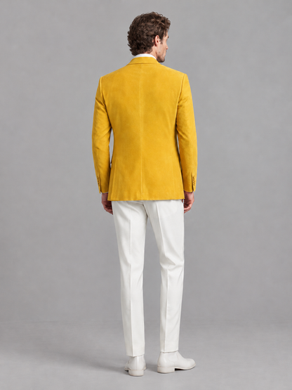 Savile Men's Gold Velvet Shawl Lapel 2-Piece Tuxedo Suit Set | Jacket & White Trousers - Gold - Gold (2)