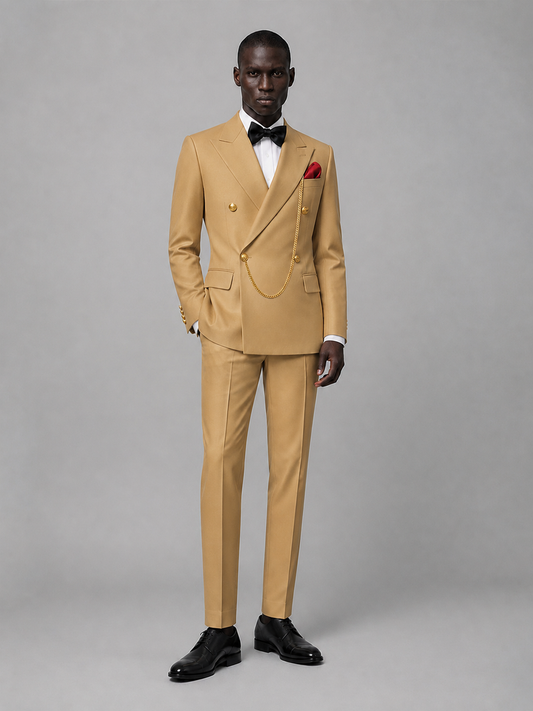 Men's Gold Double-Breasted 2-Piece Suit Set – Jacket & Trousers | Gold Chain - Gold