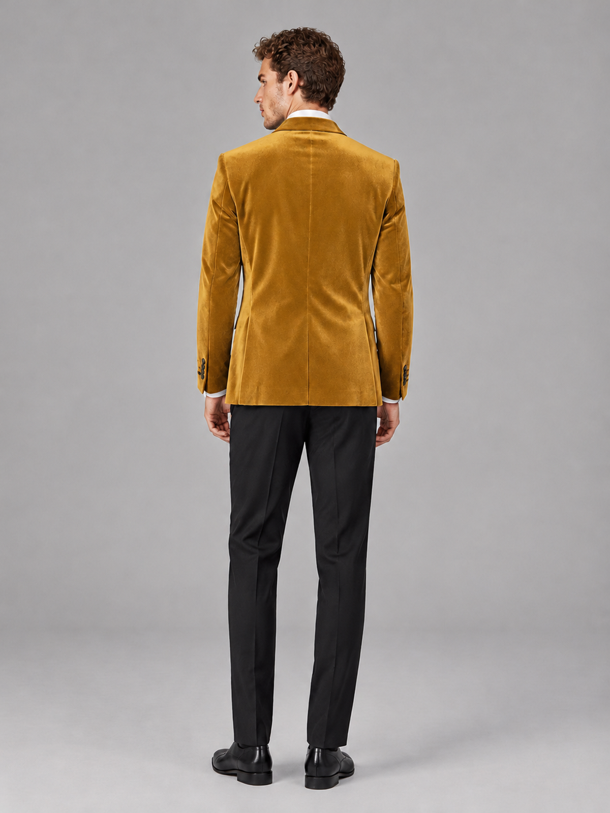 Savile Men's Gold Velvet Peak Lapel 2-Piece Tuxedo Suit Set | Jacket & Trousers - Gold