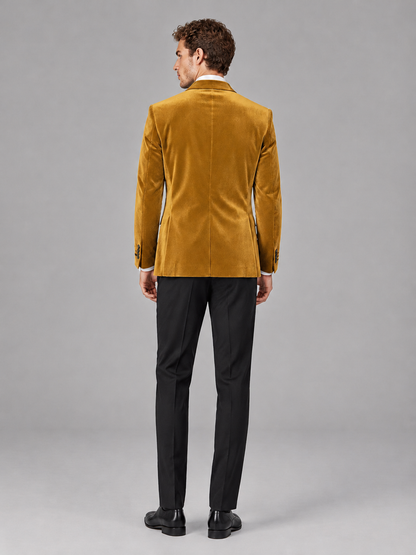 Savile Men's Gold Velvet Peak Lapel 2-Piece Tuxedo Suit Set | Jacket & Trousers - Gold