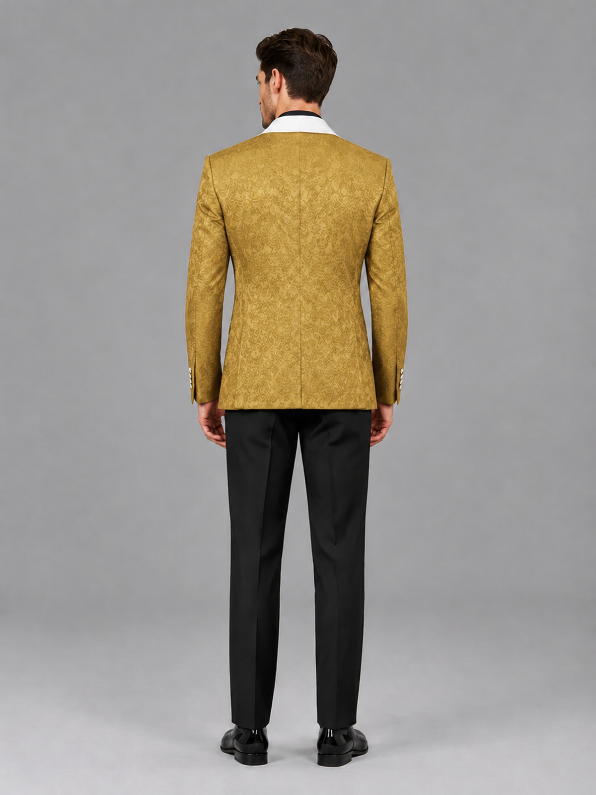 Savile Men's Gold Jacquard White Shawl Lapel 2-Piece Tuxedo Suit Set | Jacket & Trousers - Gold - Gold (2)