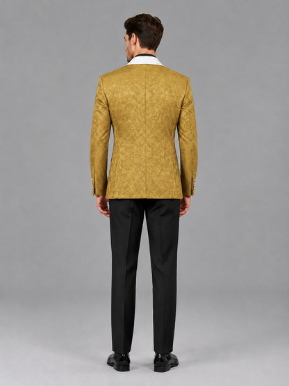 Savile Men's Gold Jacquard White Shawl Lapel 2-Piece Tuxedo Suit Set | Jacket & Trousers - Gold - Gold (2)