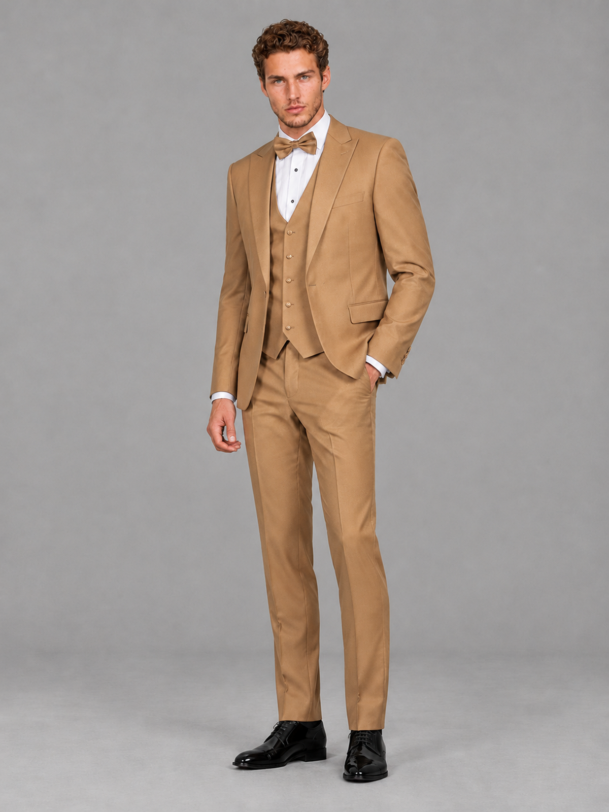 Savile Men's Gold Peak Lapel 3-Piece Tuxedo Suit | Jacket, Vest & Trousers - Gold