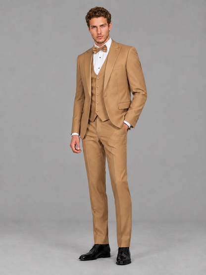 Savile Men's Gold Peak Lapel 3-Piece Tuxedo Suit | Jacket, Vest & Trousers - Gold