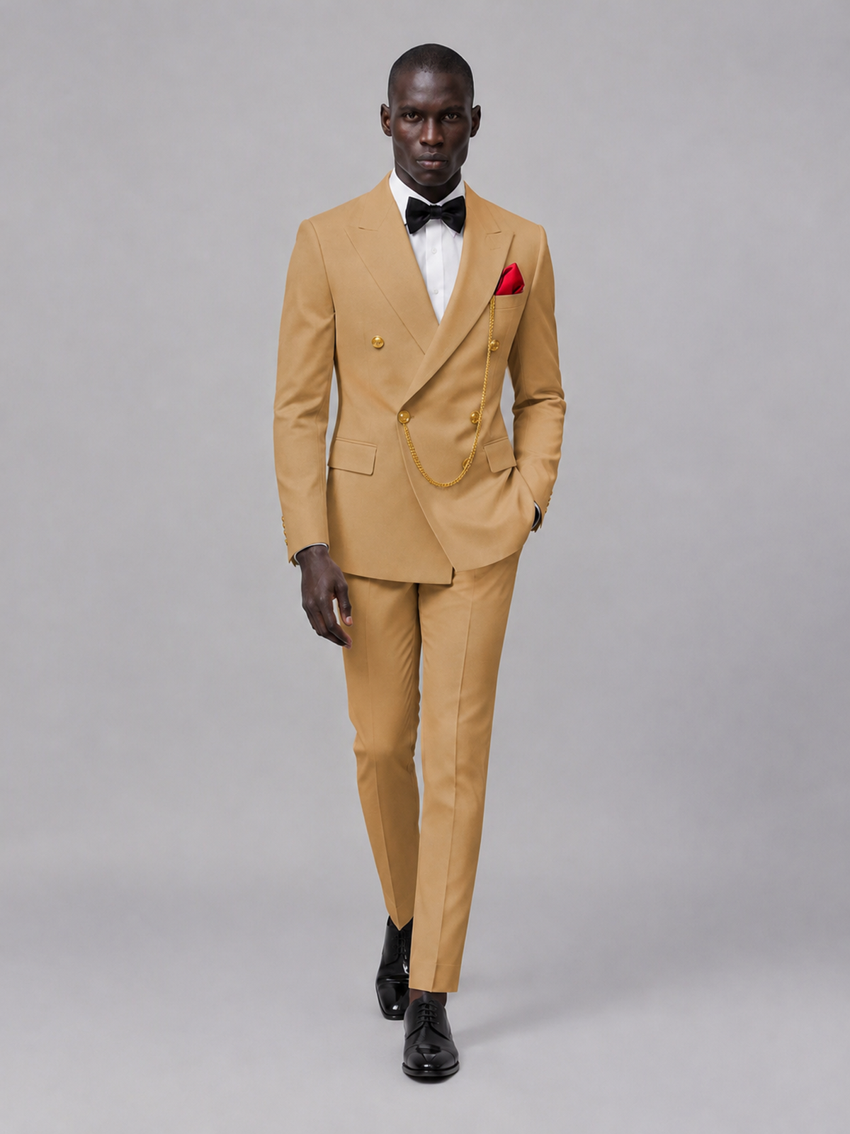 Men's Gold Double-Breasted 2-Piece Suit Set – Jacket & Trousers | Gold Chain - Gold