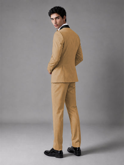 Men's Gold Double-Breasted Satin Peak Lapel Tuxedo Suit Set (Jacket + Trousers) - Gold