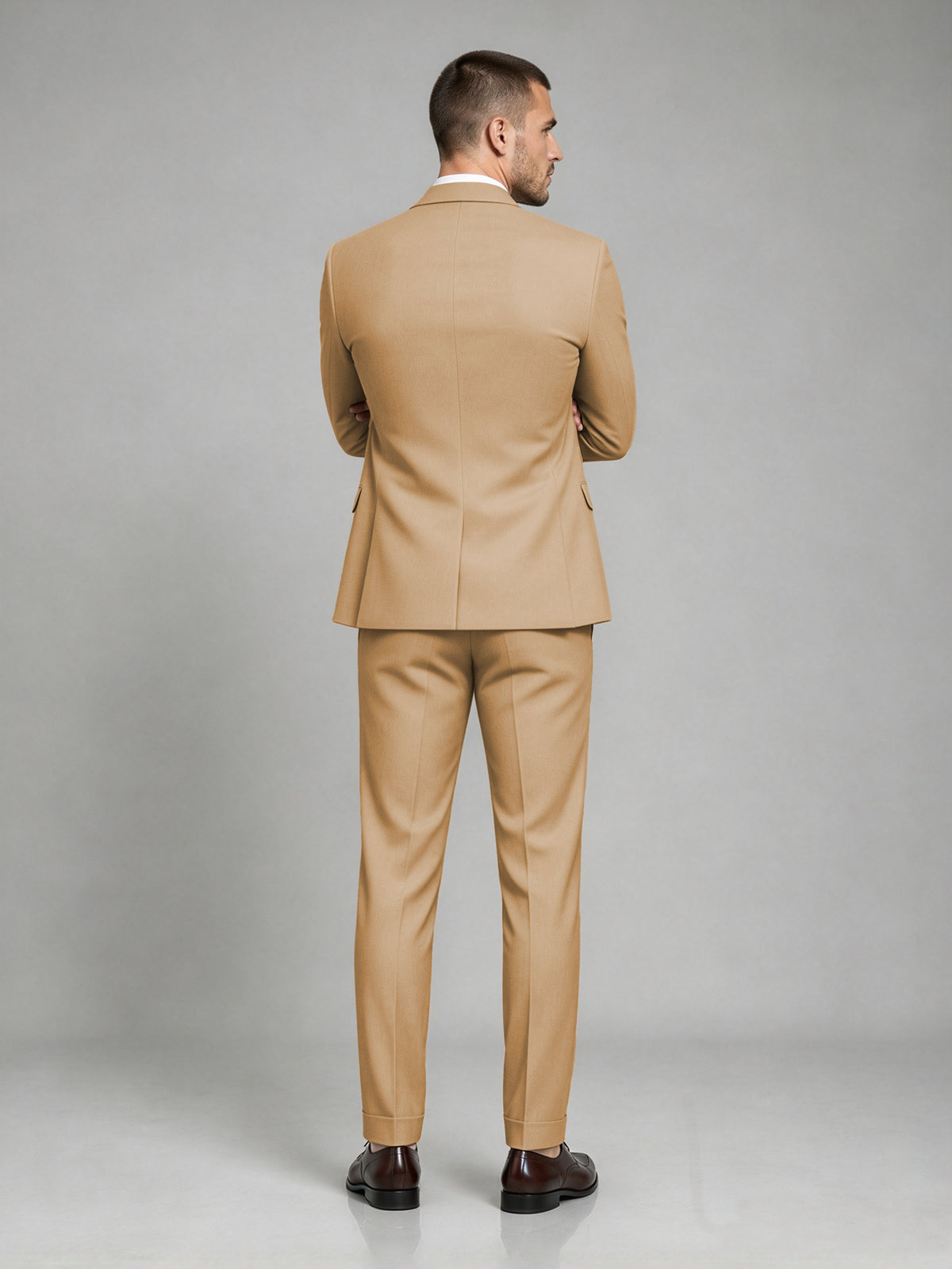 Savile Men's Dark Gold Wool-Blend 2-Piece Suit Set – Two-Button Notch Lapel Slim-Fit Blazer & Turn-Up Trousers - Gold