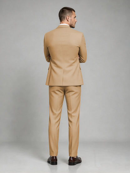 Savile Men's Dark Gold Wool-Blend 2-Piece Suit Set – Two-Button Notch Lapel Slim-Fit Blazer & Turn-Up Trousers - Gold