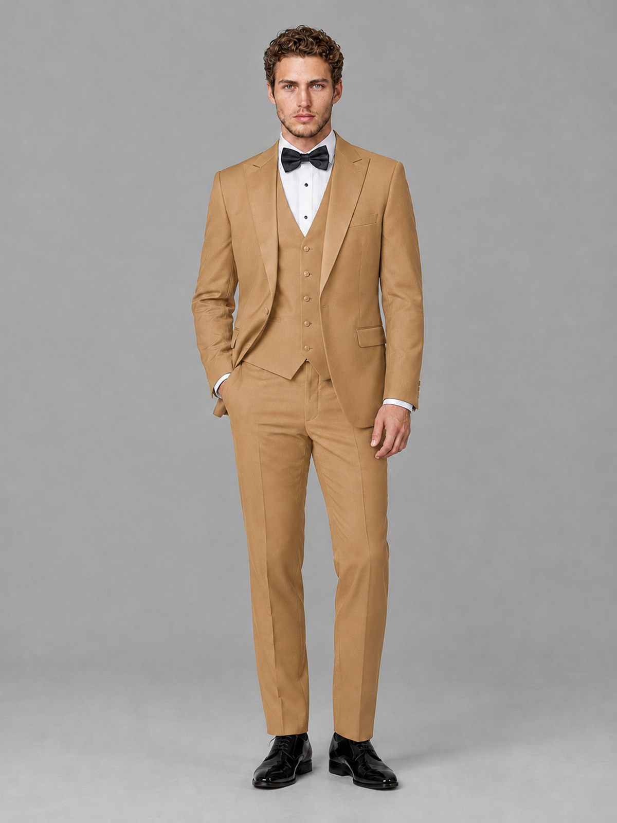 Savile Men's Gold Peak Lapel 3-Piece Tuxedo Suit | Jacket, Vest & Trousers - Gold