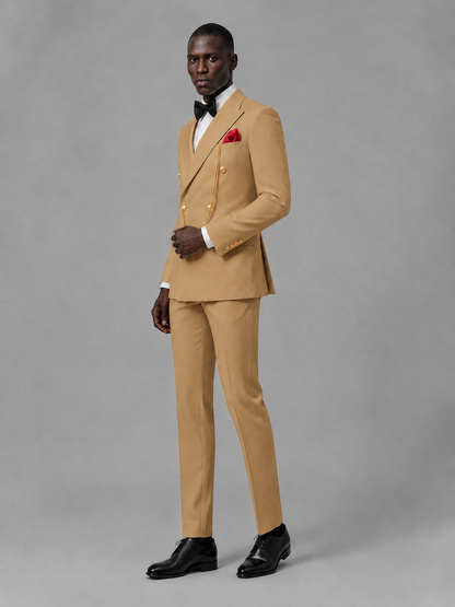 Men's Gold Double-Breasted 2-Piece Suit Set – Jacket & Trousers | Gold Chain - Gold