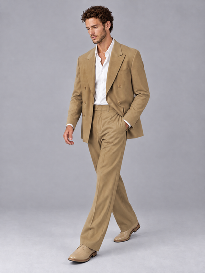 Savile Gold Beige Double-Breasted 2-Piece Suit with Peak Lapel - Gold
