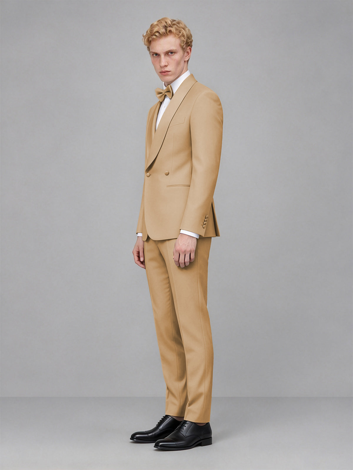 Men's Gold Single-Button Gold Satin Shawl Lapel Tuxedo Suit Set | Blazer & Trousers - Gold