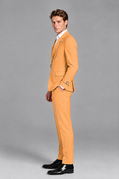 Savile Men's Gold Buckle-Closure 2-Piece Suit Set | Peak Lapel Blazer & Trousers - Gold