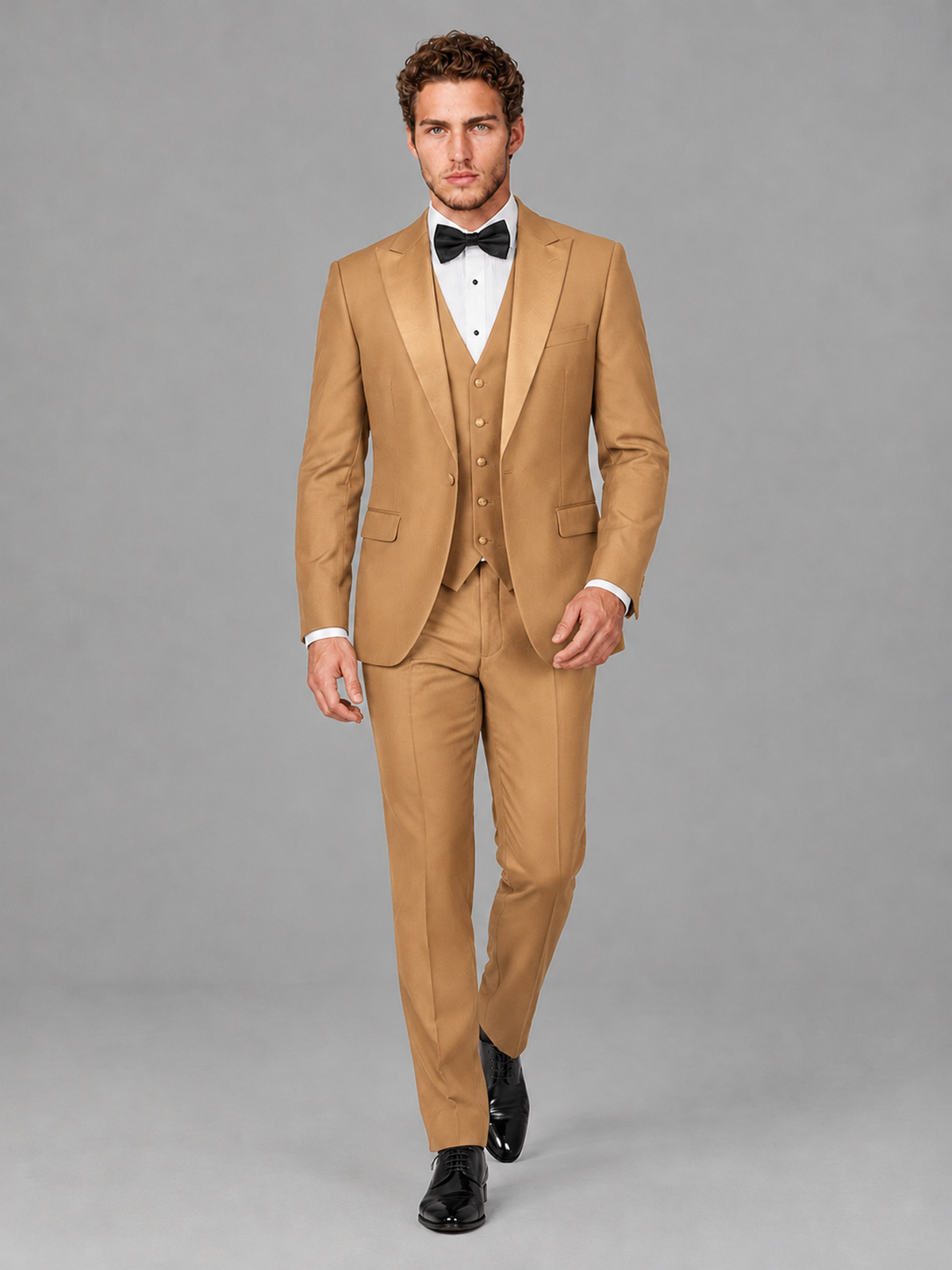Savile Men's Gold Peak Lapel 3-Piece Tuxedo Suit | Jacket, Vest & Trousers - Gold